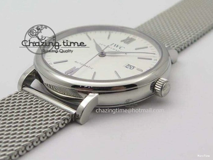 MIROTIME 0130 Portofino SCHAFFHAUSEN SS MKF 1:1 Best Edition White Dial On Mesh Bracelet A TravelReady 7341